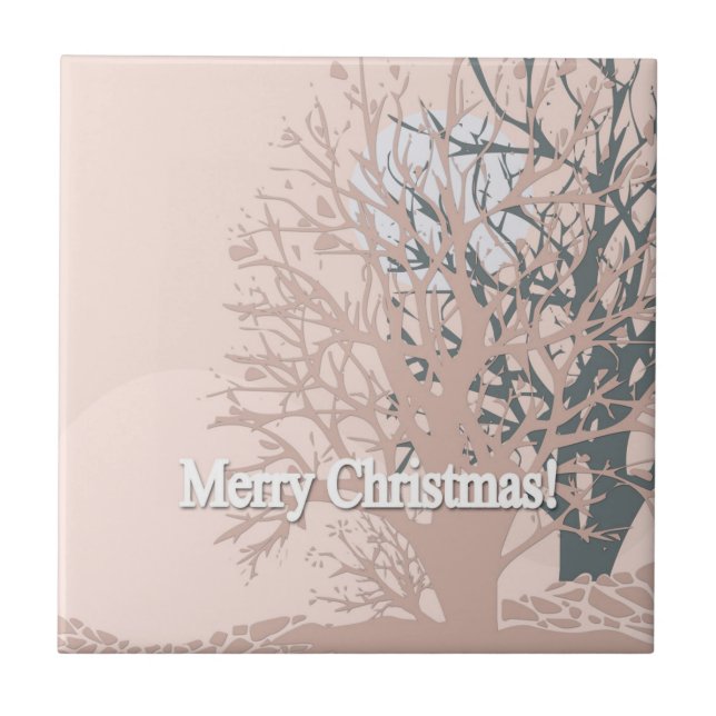 Merry Christmas trees silhouette in blush pink bei Ceramic Tile (Front)