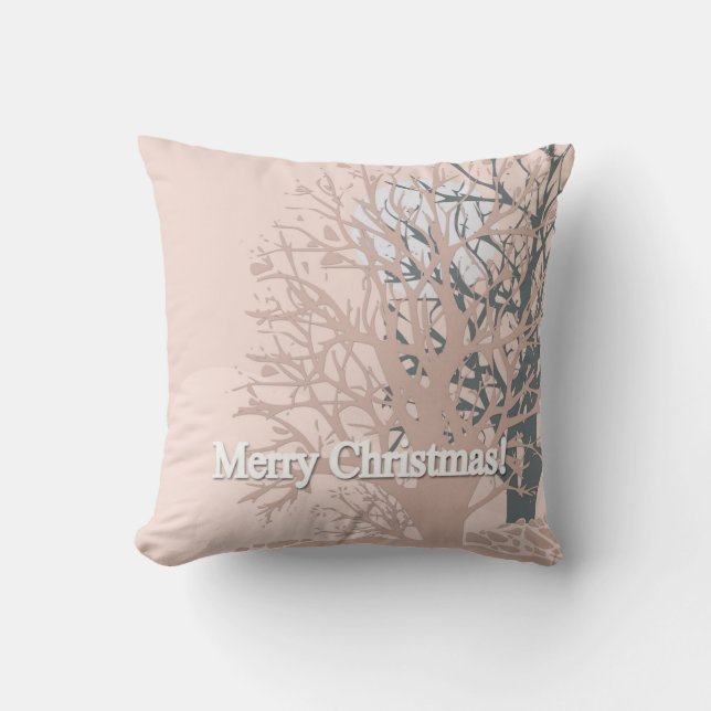 Merry Christmas trees silhouette in blush pink bei Throw Pillow (Front)