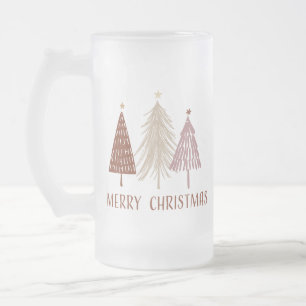 Merry Christmas Trees Snow Holiday Elegant Festive Frosted Glass Beer Mug