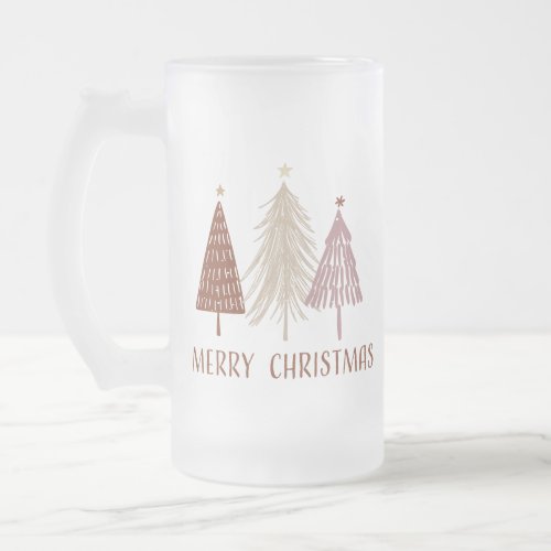 Merry Christmas Trees Snow Holiday Elegant Festive Frosted Glass Beer Mug