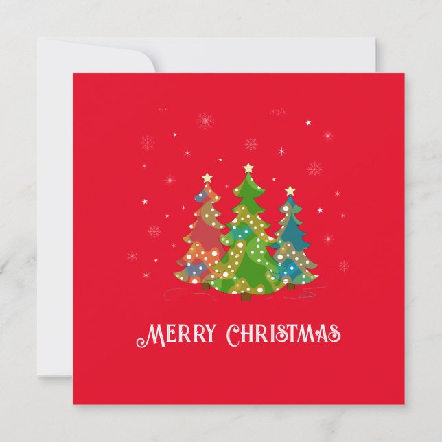 Merry Christmas Trees Snowflakes Modern Red (Front)