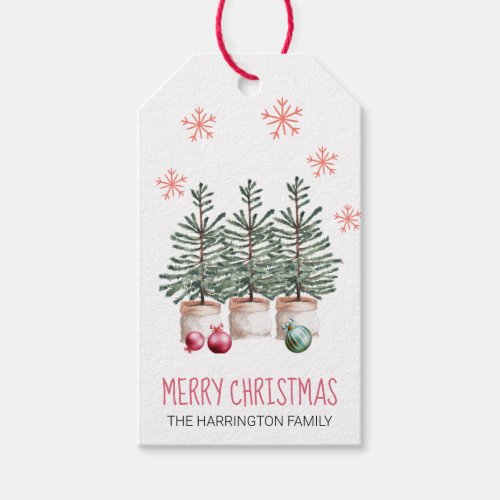 Merry Christmas Trees Snowflakes Personalized Gift Tags