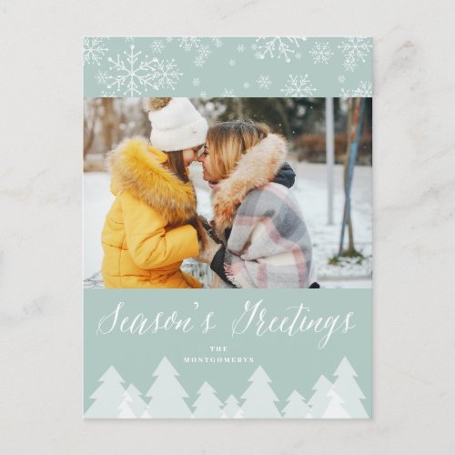 Merry Christmas Trees Snowflakes Winter Wonderland Holiday Postcard