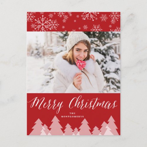 Merry Christmas Trees Snowflakes Winter Wonderland Holiday Postcard