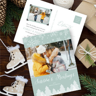 Merry Christmas Trees Snowflakes Winter Wonderland Holiday Postcard