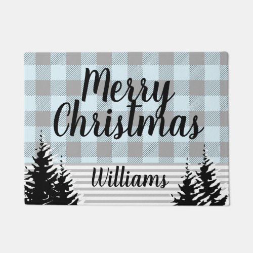 Merry Christmas Trees  Stripes  Monogram Doormat