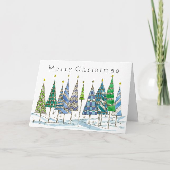 Merry Christmas Trees Winter Holiday Card (Front)