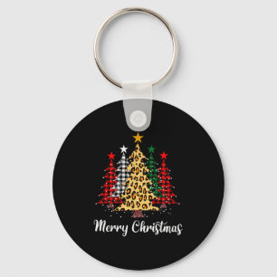 Merry Christmas Trees With Buffalo Plaid & Leo Keychain