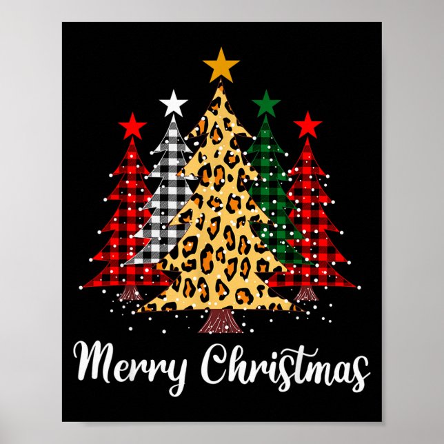 Merry Christmas Trees With Buffalo Plaid &amp; Leo Poster (Front)