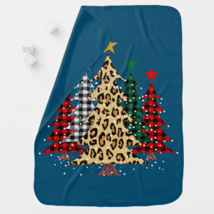 Merry Christmas Trees with Buffalo Plaid & Leopard Baby Blanket