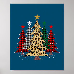 Merry Christmas Trees with Buffalo Plaid & Leopard Poster