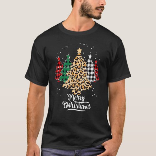 Merry Christmas Trees With Leopard And Buffalo Pla T_Shirt