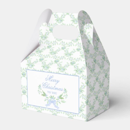 Merry Christmas Trellis and Swag with Blue Bow Favor Boxes