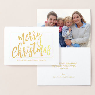 Merry Christmas Trendy Hand Lettered Script Gold Foil Card