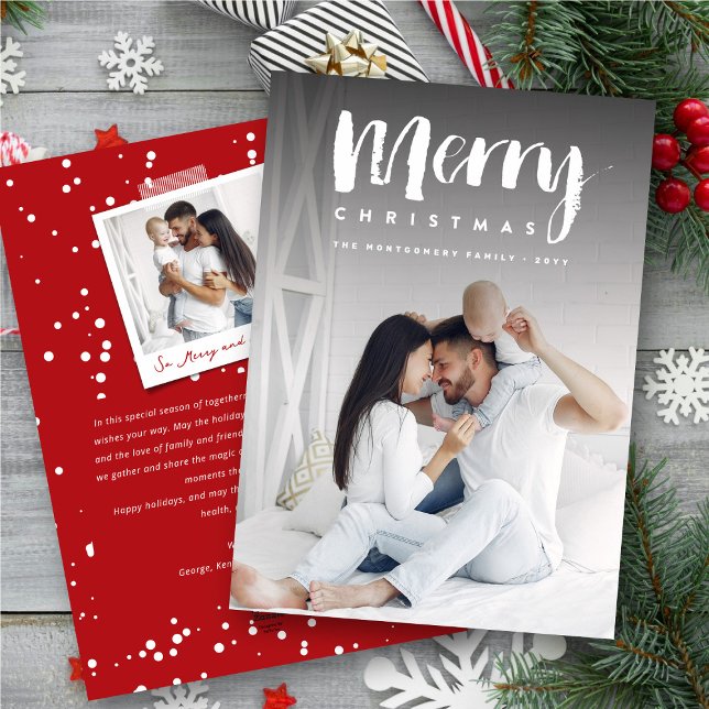 Merry Christmas Trendy Simple Brush Script Photo Holiday Card (Creator Uploaded)