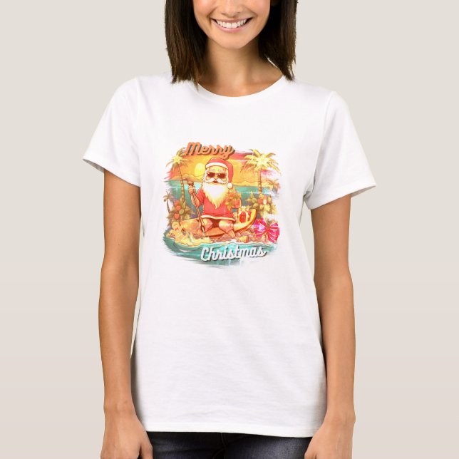 Merry Christmas, tropic, santa claus, vacation T-Shirt (Front)