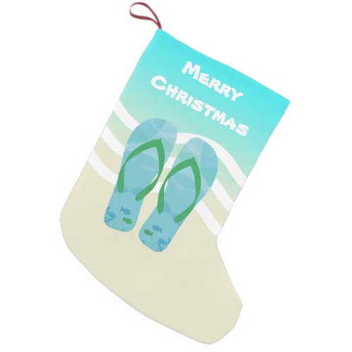 Merry Christmas Tropical Fish Beach Waves Sandals Small Christmas Stocking