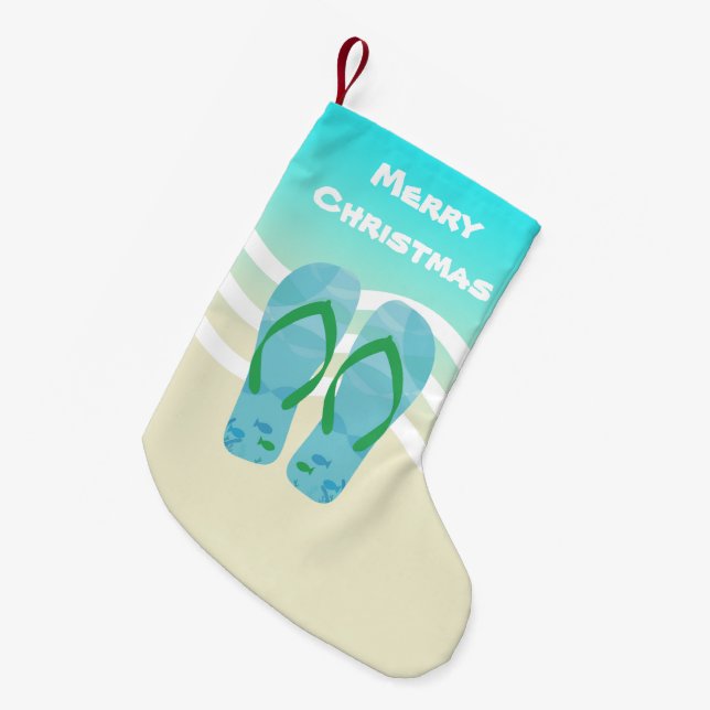 Merry Christmas Tropical Fish Beach Waves Sandals Small Christmas Stocking (Front (Hanging))