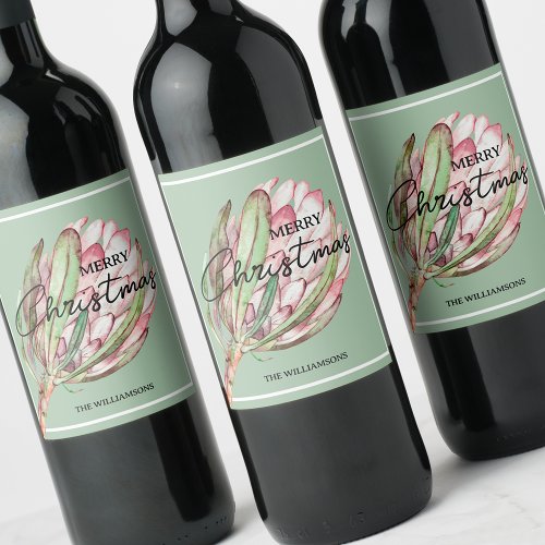Merry Christmas Tropical Flower Wine Label