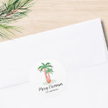 Merry Christmas Tropical Palm Tree Classic Round Sticker<br><div class="desc">These Merry Christmas stickers are decorated with a tropical palm tree covered in lights and baubles.
Easily customizable.
Original Watercolor © Michele Davies.</div>