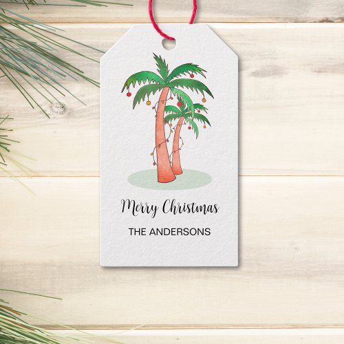 Merry Christmas Tropical Palm Tree Gift Tags