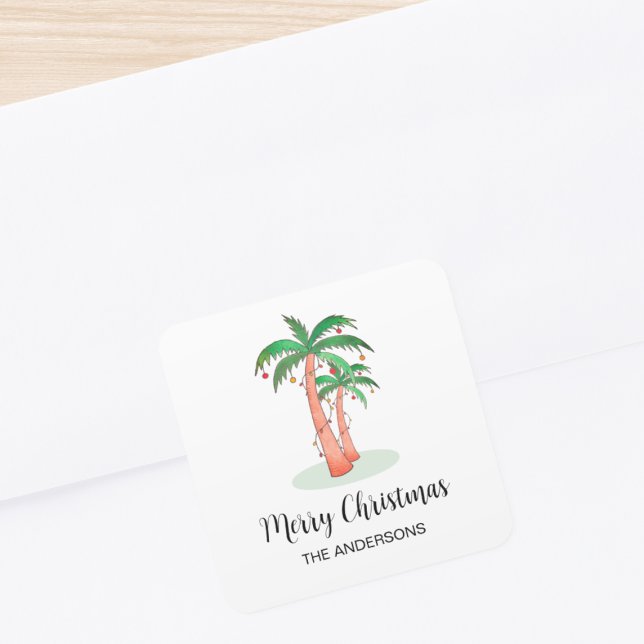 Merry Christmas Tropical Palm Tree Square Sticker (Creator Uploaded)