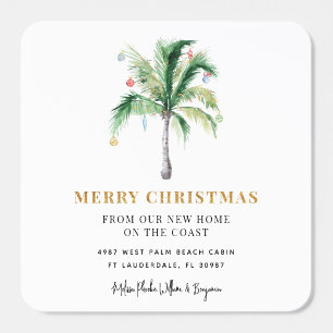 Merry Christmas Tropical Palm Tree We Are Moving Square Sticker