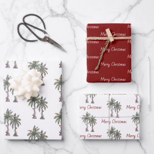 Merry Christmas Tropical Palm Trees Beach Holiday Wrapping Paper Sheets
