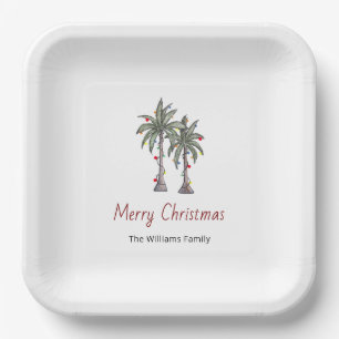 Merry Christmas Tropical Palm Trees Holiday Paper Plates