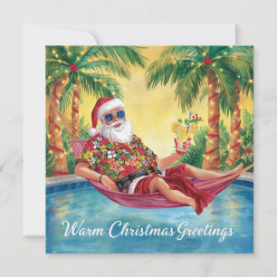 Merry Christmas Tropical Santa Summer Pool Party Holiday Card