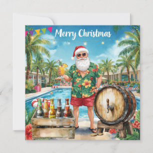 Merry Christmas Tropical Santa Summer Pool Party Holiday Card