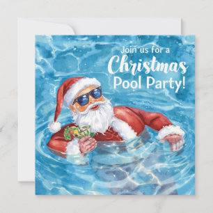 Merry Christmas Tropical Santa Summer Pool Party Holiday Card