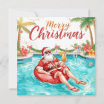 Merry Christmas Tropical Santa Summer Pool Party Holiday Card