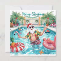 Merry Christmas Tropical Santa Summer Pool Party