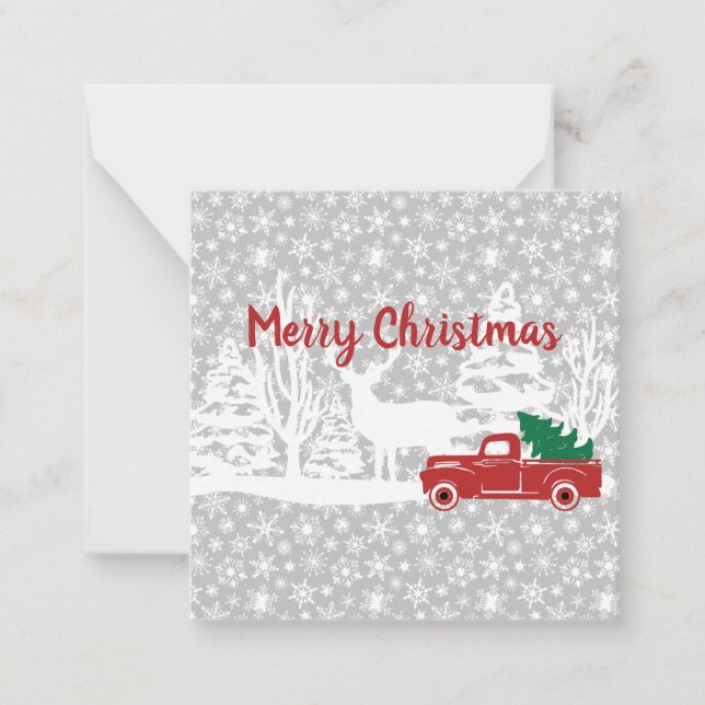 Merry Christmas truck and deer Note Card (Front)