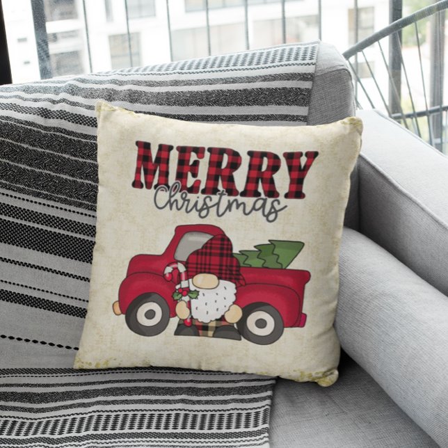 Merry Christmas Truck And Gnome  Throw Pillow (Creator Uploaded)