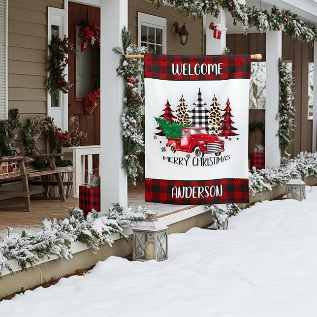 Merry Christmas truck and trees custom House Flag (Creator Uploaded)