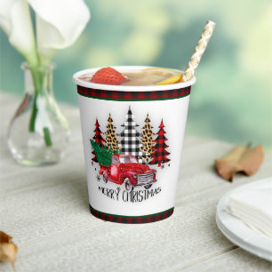 Merry Christmas truck and trees Paper Cups