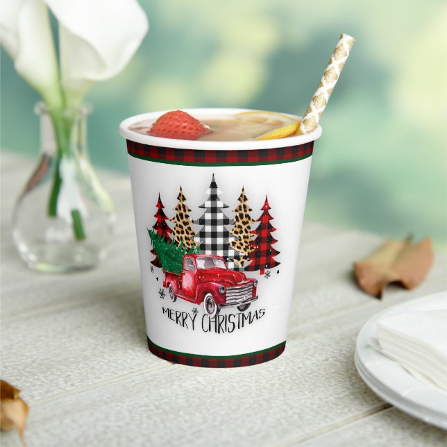 Merry Christmas truck and trees Paper Cups (Insitu)