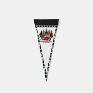 Merry Christmas truck and trees Pennant Flag