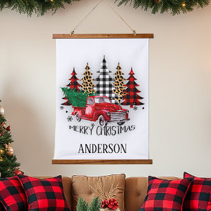 Merry Christmas truck and trees personalized Hanging Tapestry