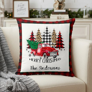 Merry Christmas truck and trees personalized Throw Pillow