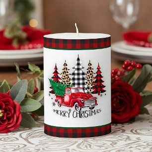 Merry Christmas truck and trees Pillar Candle