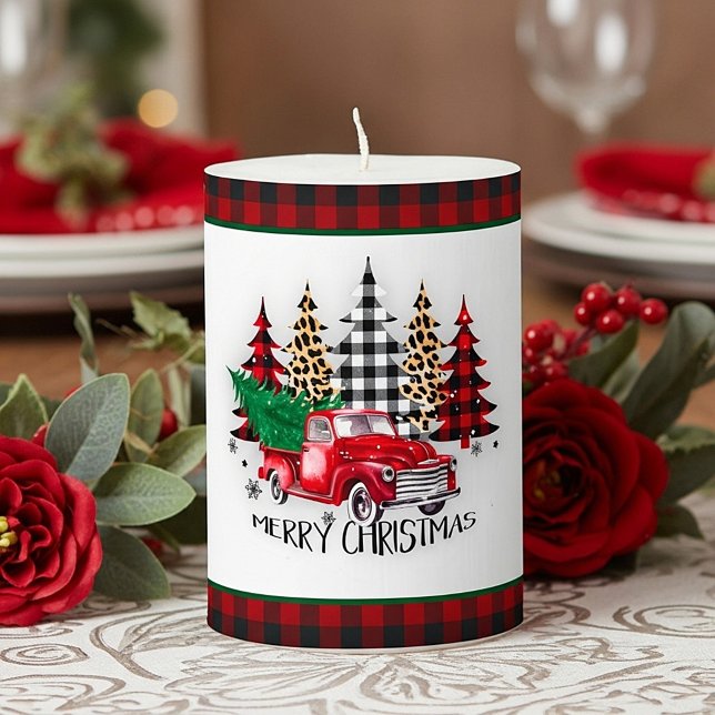 Merry Christmas truck and trees Pillar Candle (Creator Uploaded)