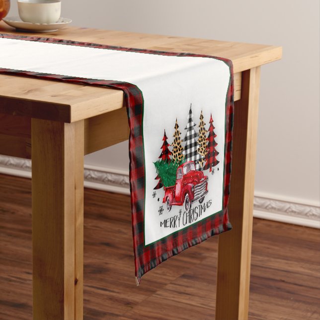 Merry Christmas truck and trees Short Table Runner (In Situ)