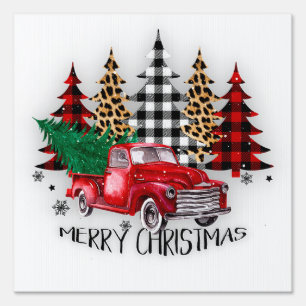 Merry Christmas truck and trees Sign