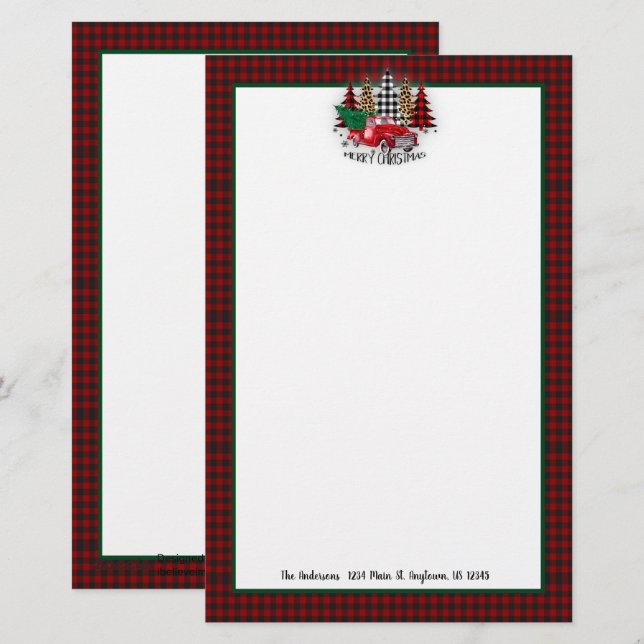 Merry Christmas truck and trees Stationery (Front/Back)