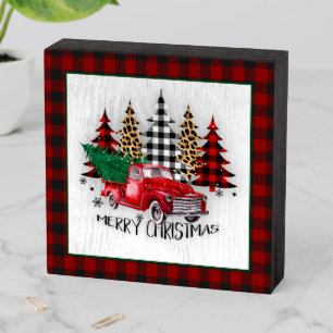 Merry Christmas truck and trees Wooden Box Sign