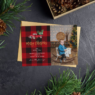 Merry Christmas Truck & Buffalo Check Photo V