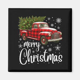 Merry Christmas Truck Buffalo Plaid Xmas Tree Men  Magnet